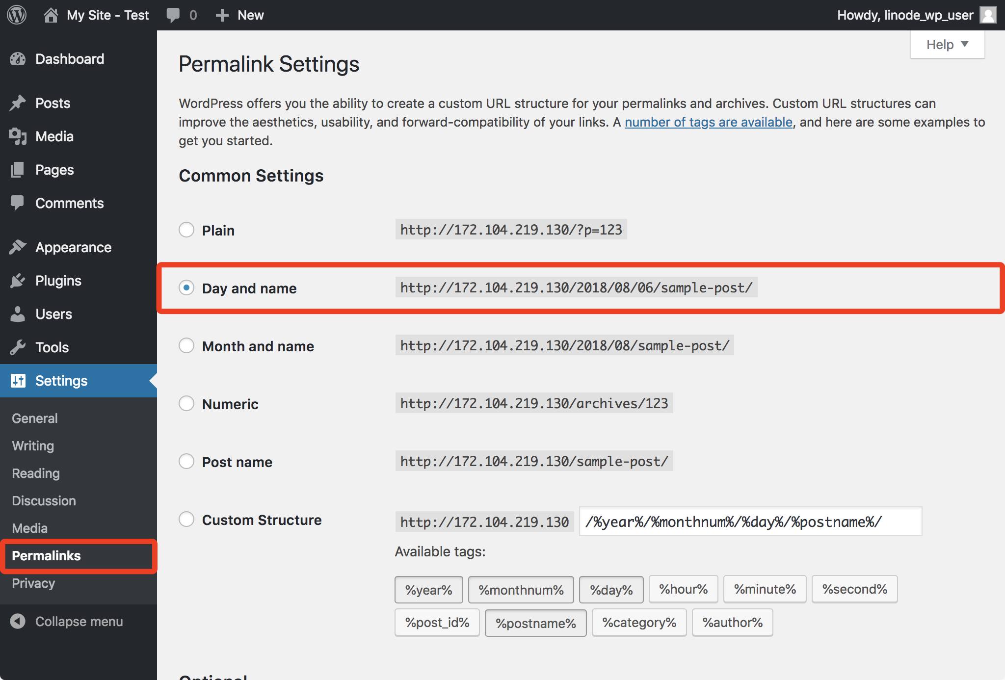 WordPress permalinks day and name option. WordPress Permalinks