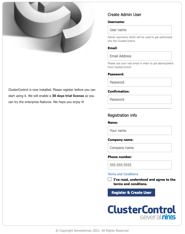 ClusterControl Installation Screen ClusterControl Installation Screen